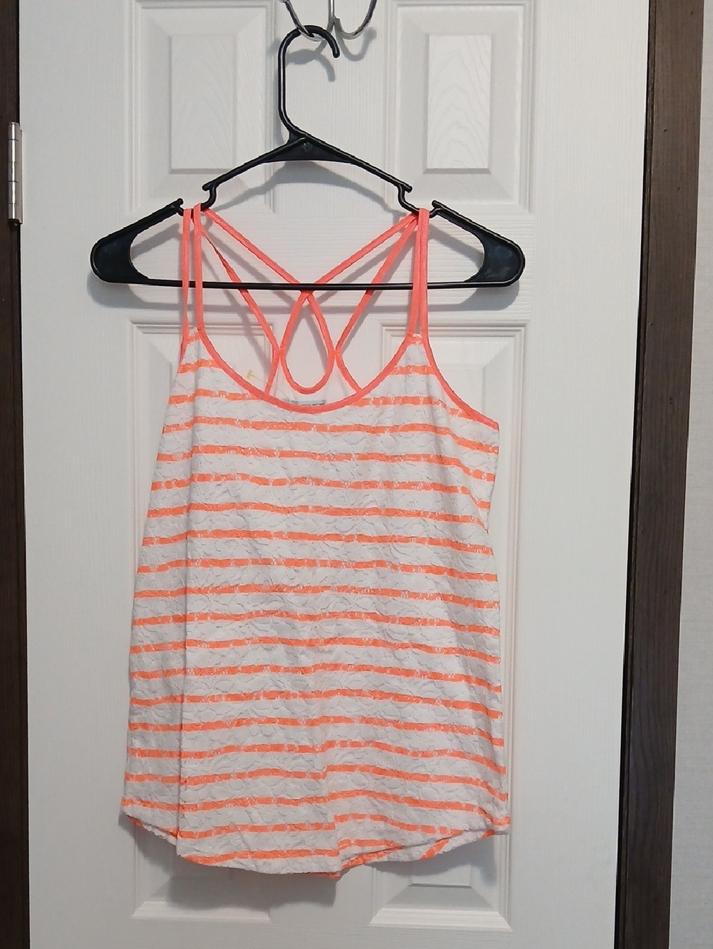 Maurices White and Neon Coral Striped Strappy Cami